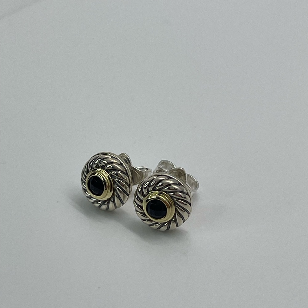 David Yurman Cookie Cutter Earrings with Black Onyx & 14k Gold - Picture 14 of 14